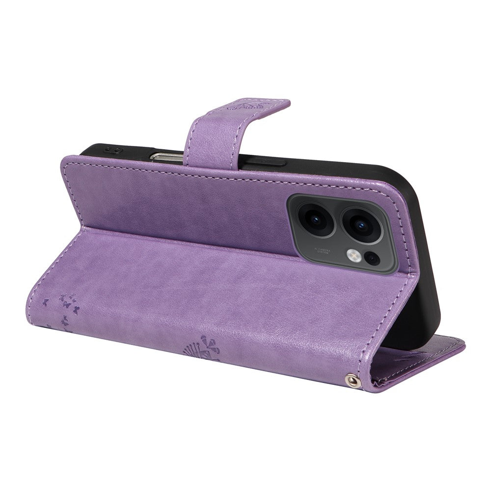 For Oppo Reno13 F 5G Phone Case with Stand Cat Tree Pattern Leather Wallet Mobile Cover -  Light Purple