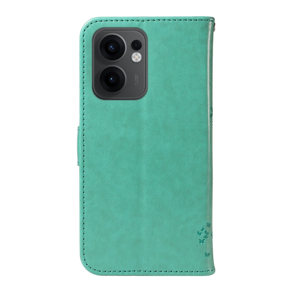 For Oppo Reno13 F 5G Phone Case with Stand Cat Tree Pattern Leather Wallet Mobile Cover - Green