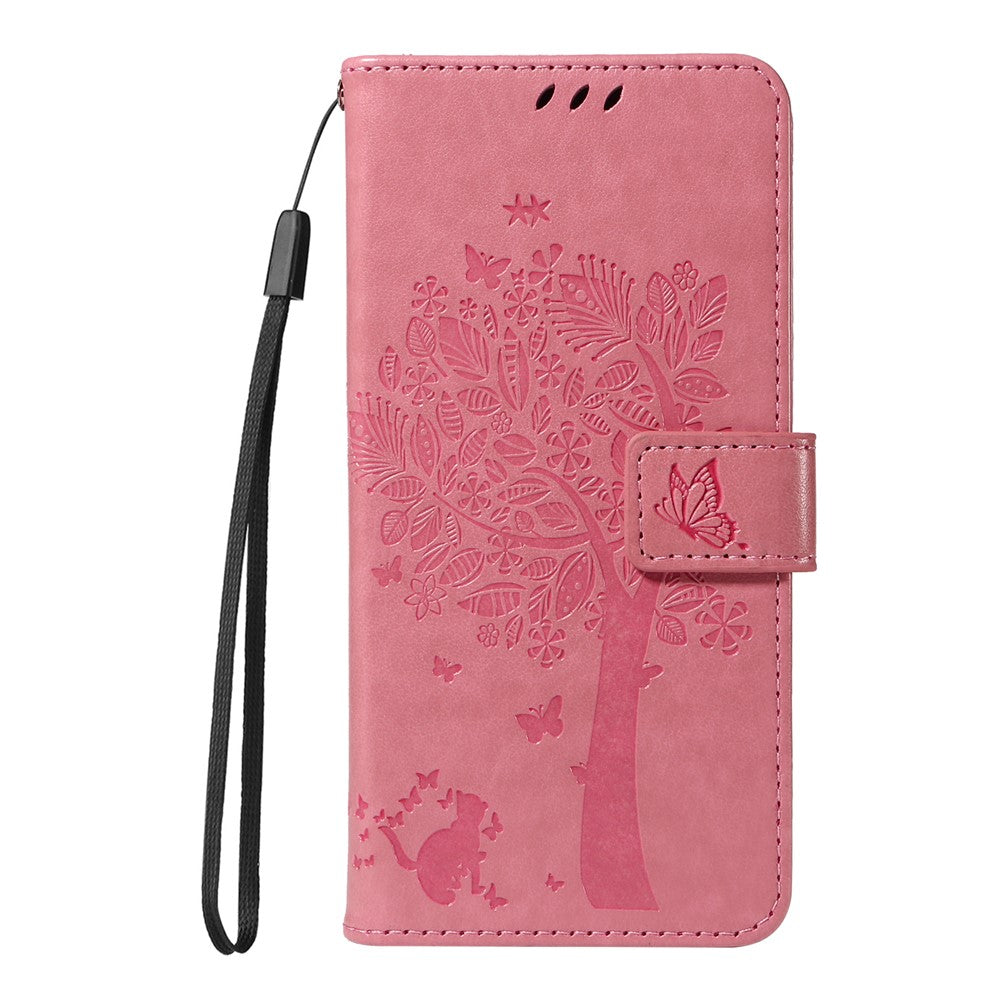 For Oppo Reno13 F 5G Phone Case with Stand Cat Tree Pattern Leather Wallet Mobile Cover - Pink