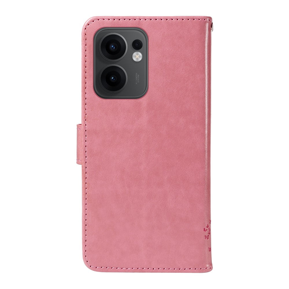 For Oppo Reno13 F 5G Phone Case with Stand Cat Tree Pattern Leather Wallet Mobile Cover - Pink