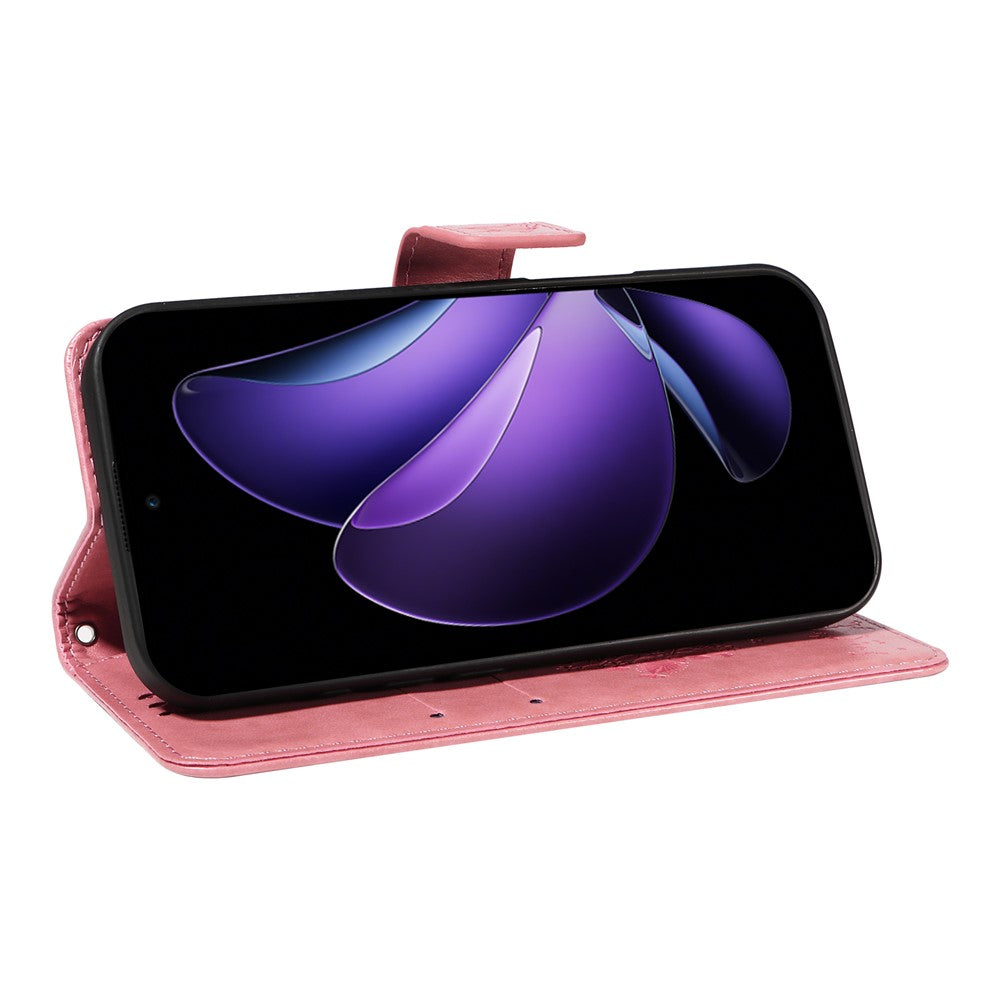 For Oppo Reno13 F 5G Phone Case with Stand Cat Tree Pattern Leather Wallet Mobile Cover - Pink