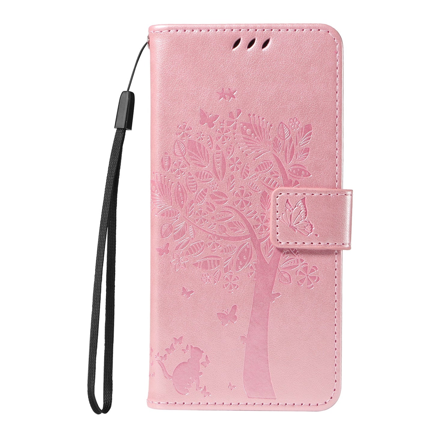 For Samsung Galaxy S25 Edge Phone Case with Stand Cat Tree Pattern Leather Wallet Mobile Cover - Rose Gold