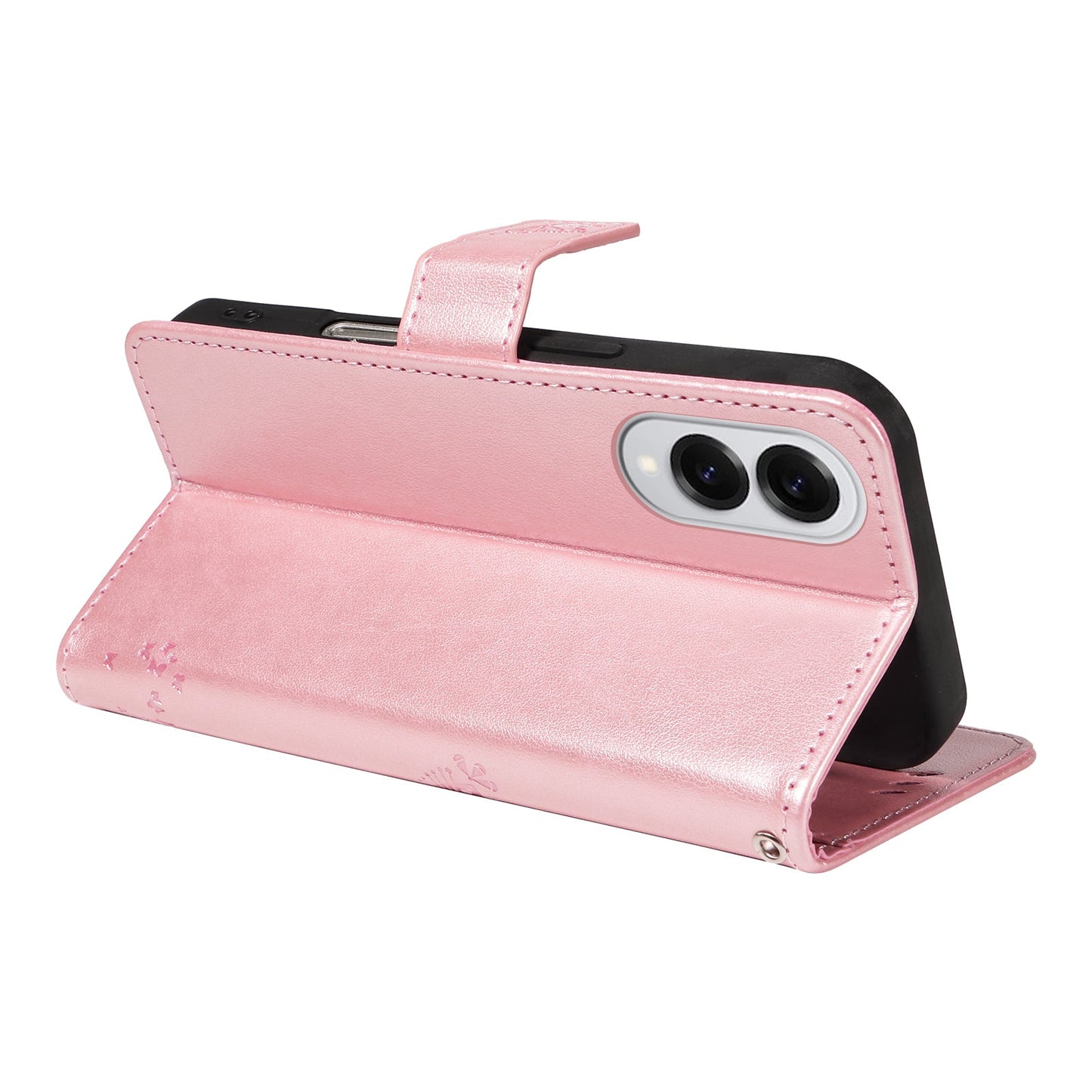For Samsung Galaxy S25 Edge Phone Case with Stand Cat Tree Pattern Leather Wallet Mobile Cover - Rose Gold
