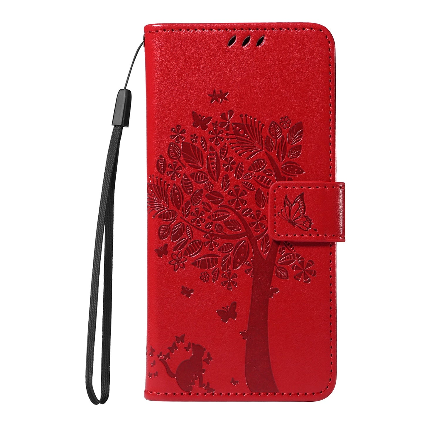 For Samsung Galaxy S25 Edge Phone Case with Stand Cat Tree Pattern Leather Wallet Mobile Cover - Red