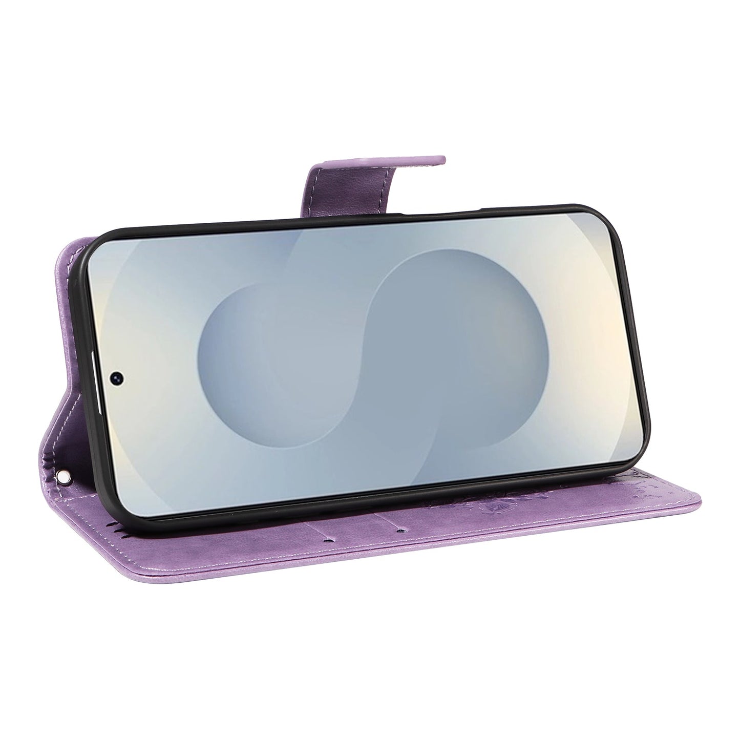 For Samsung Galaxy S25 Edge Phone Case with Stand Cat Tree Pattern Leather Wallet Mobile Cover -  Light Purple