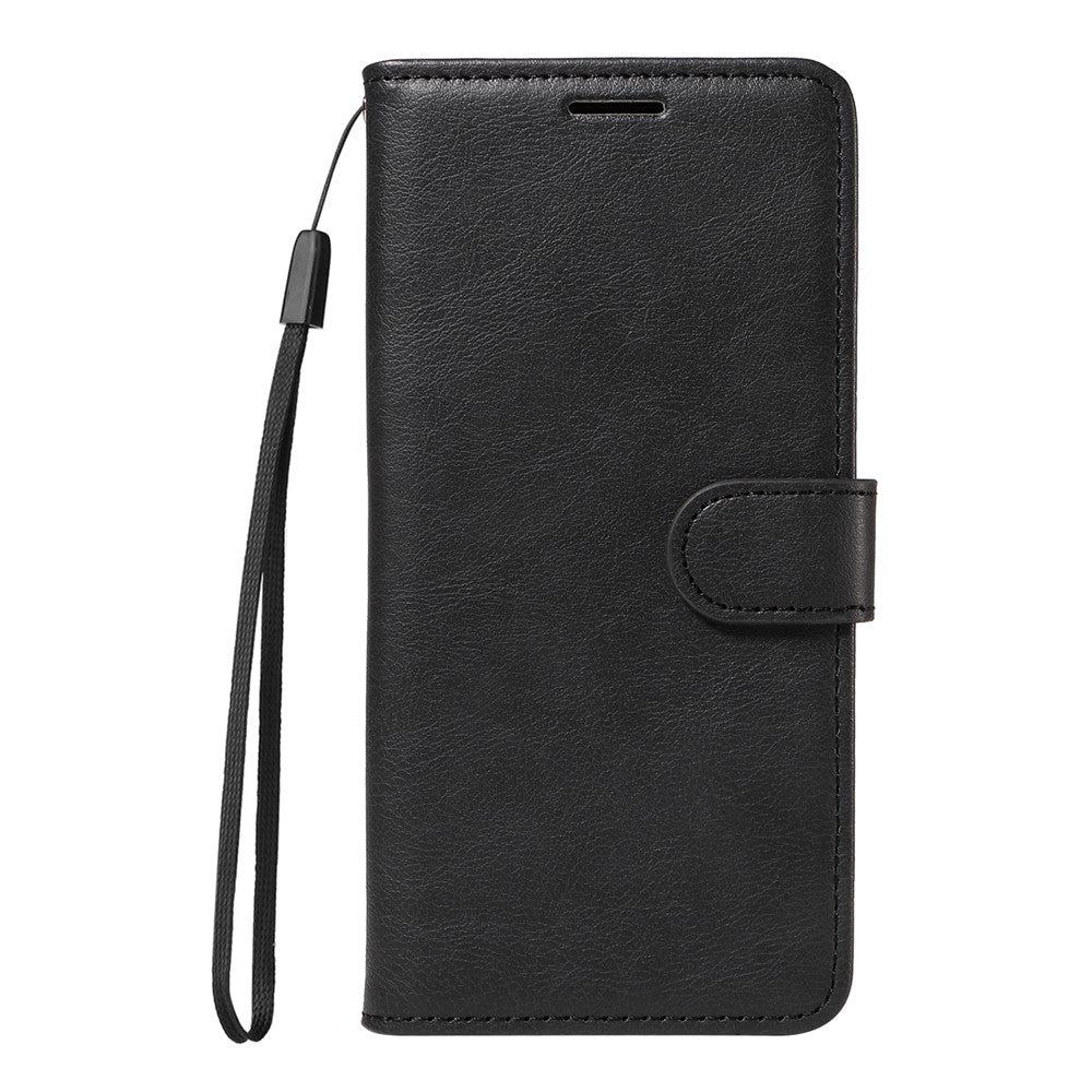 For Oppo Reno13 F 5G Leather Wallet Case with Strap Solid Color Phone Stand Cover - Black