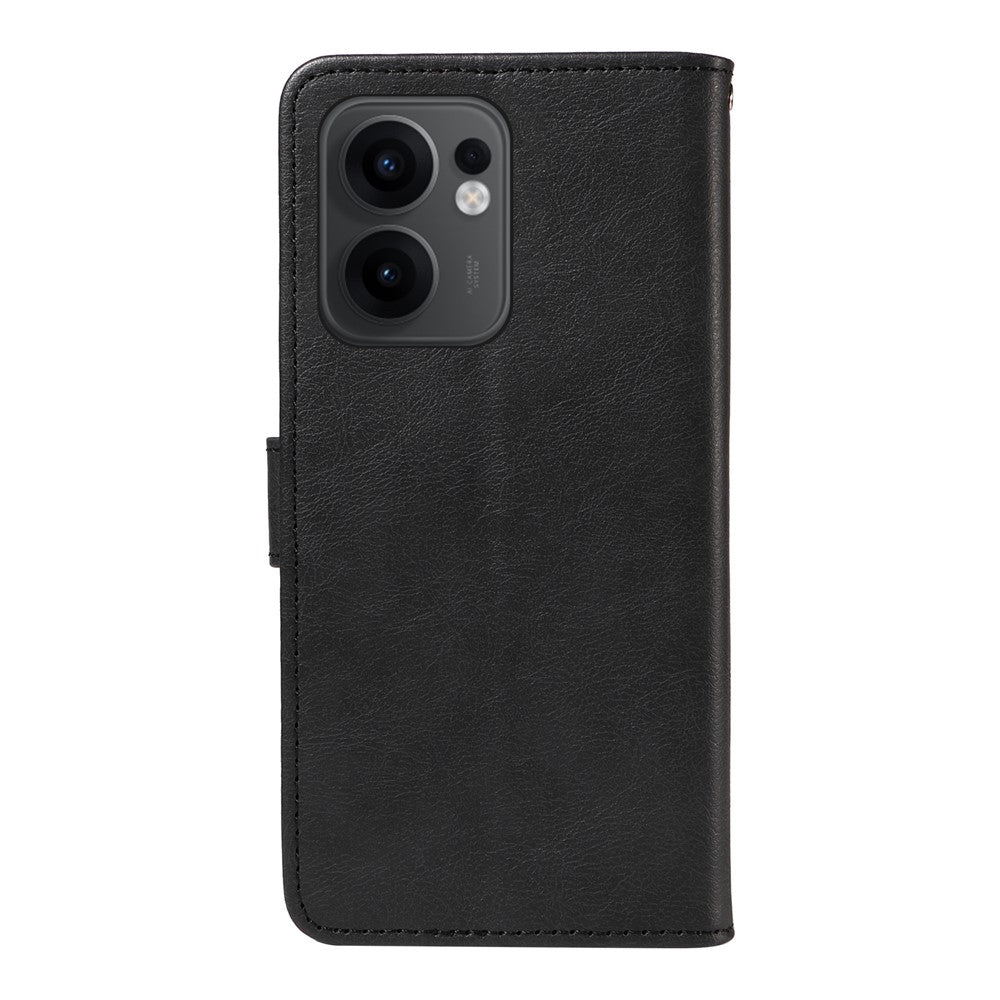 For Oppo Reno13 F 5G Leather Wallet Case with Strap Solid Color Phone Stand Cover - Black