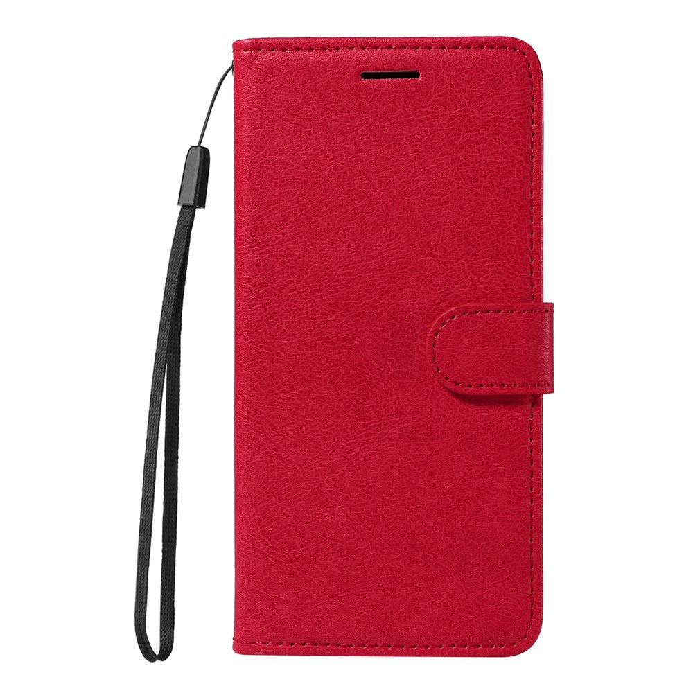 For Oppo Reno13 F 5G Leather Wallet Case with Strap Solid Color Phone Stand Cover - Red