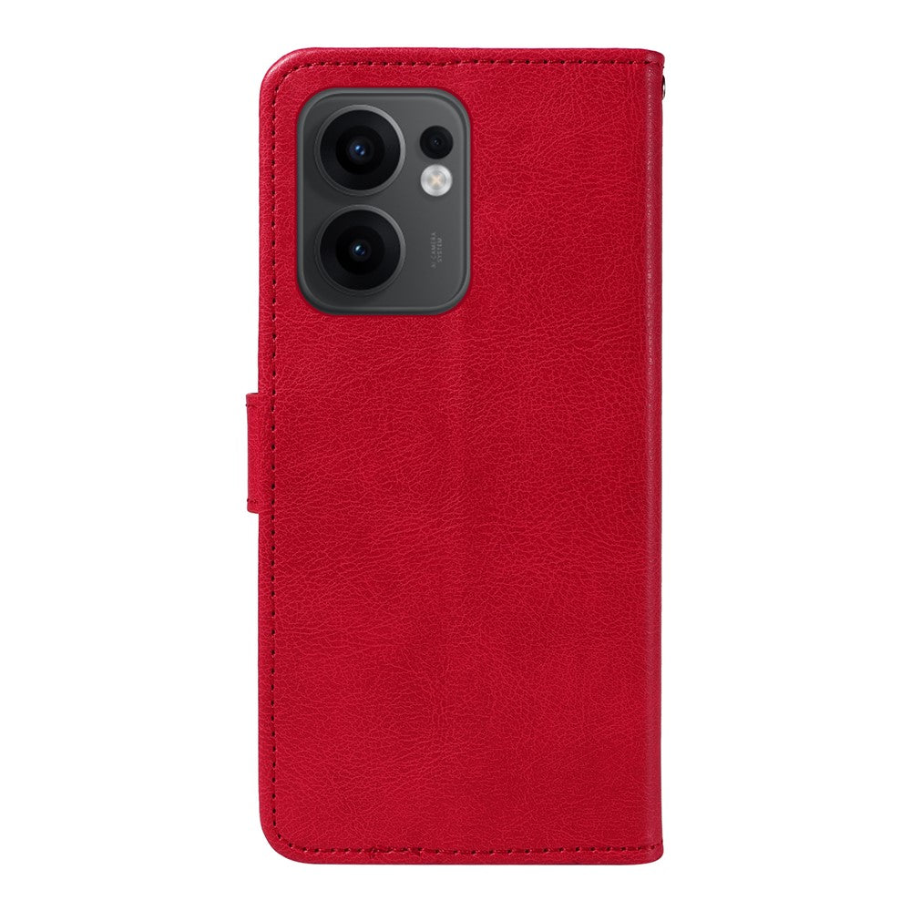 For Oppo Reno13 F 5G Leather Wallet Case with Strap Solid Color Phone Stand Cover - Red