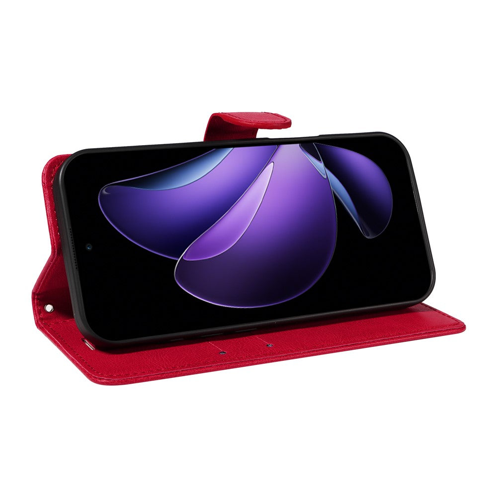 For Oppo Reno13 F 5G Leather Wallet Case with Strap Solid Color Phone Stand Cover - Red