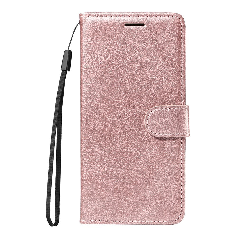 For Oppo Reno13 F 5G Leather Wallet Case with Strap Solid Color Phone Stand Cover - Rose Gold