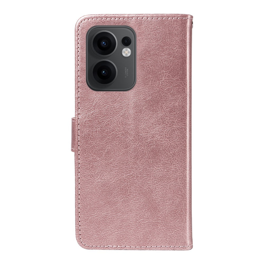 For Oppo Reno13 F 5G Leather Wallet Case with Strap Solid Color Phone Stand Cover - Rose Gold