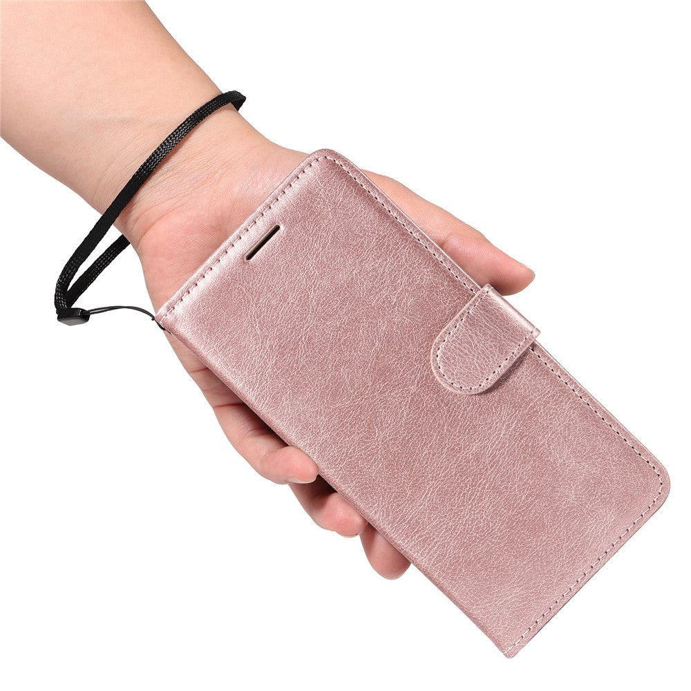 For Oppo Reno13 F 5G Leather Wallet Case with Strap Solid Color Phone Stand Cover - Rose Gold