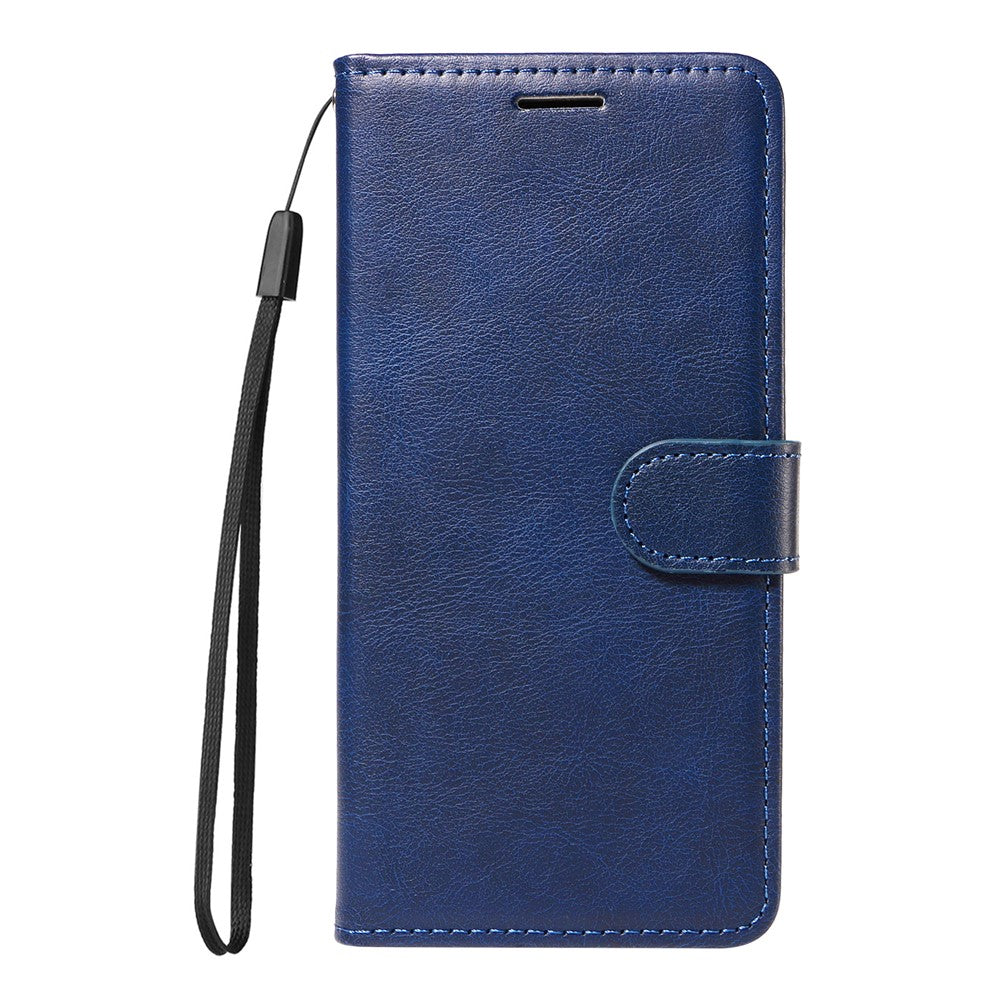 For Oppo Reno13 F 5G Leather Wallet Case with Strap Solid Color Phone Stand Cover - Blue