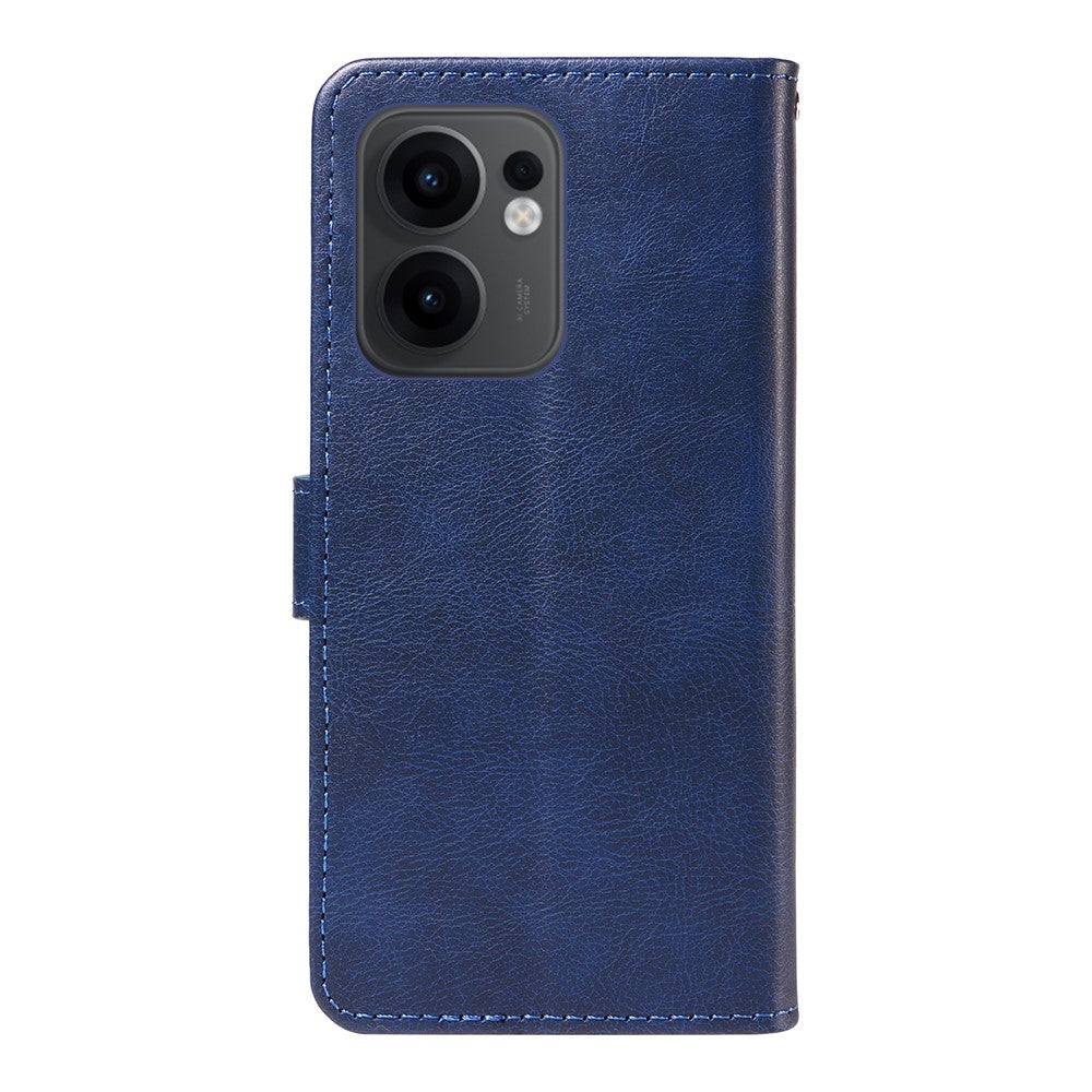 For Oppo Reno13 F 5G Leather Wallet Case with Strap Solid Color Phone Stand Cover - Blue