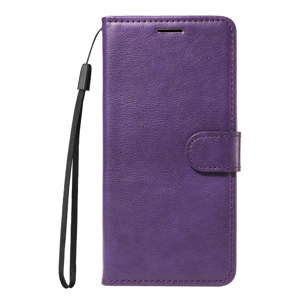 For Oppo Reno13 F 5G Leather Wallet Case with Strap Solid Color Phone Stand Cover - Purple
