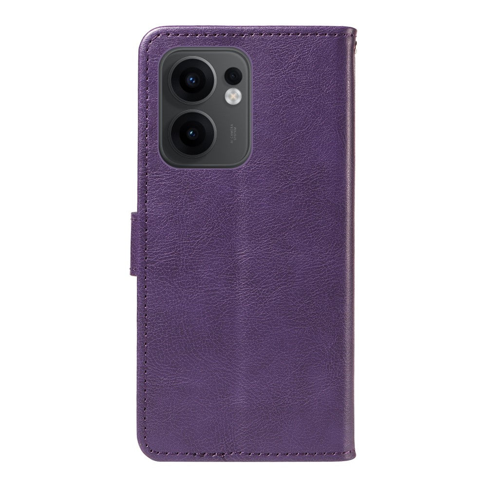 For Oppo Reno13 F 5G Leather Wallet Case with Strap Solid Color Phone Stand Cover - Purple