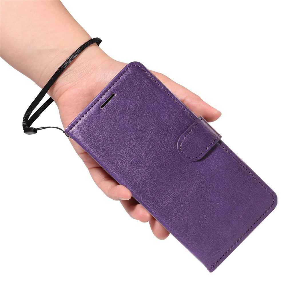 For Oppo Reno13 F 5G Leather Wallet Case with Strap Solid Color Phone Stand Cover - Purple