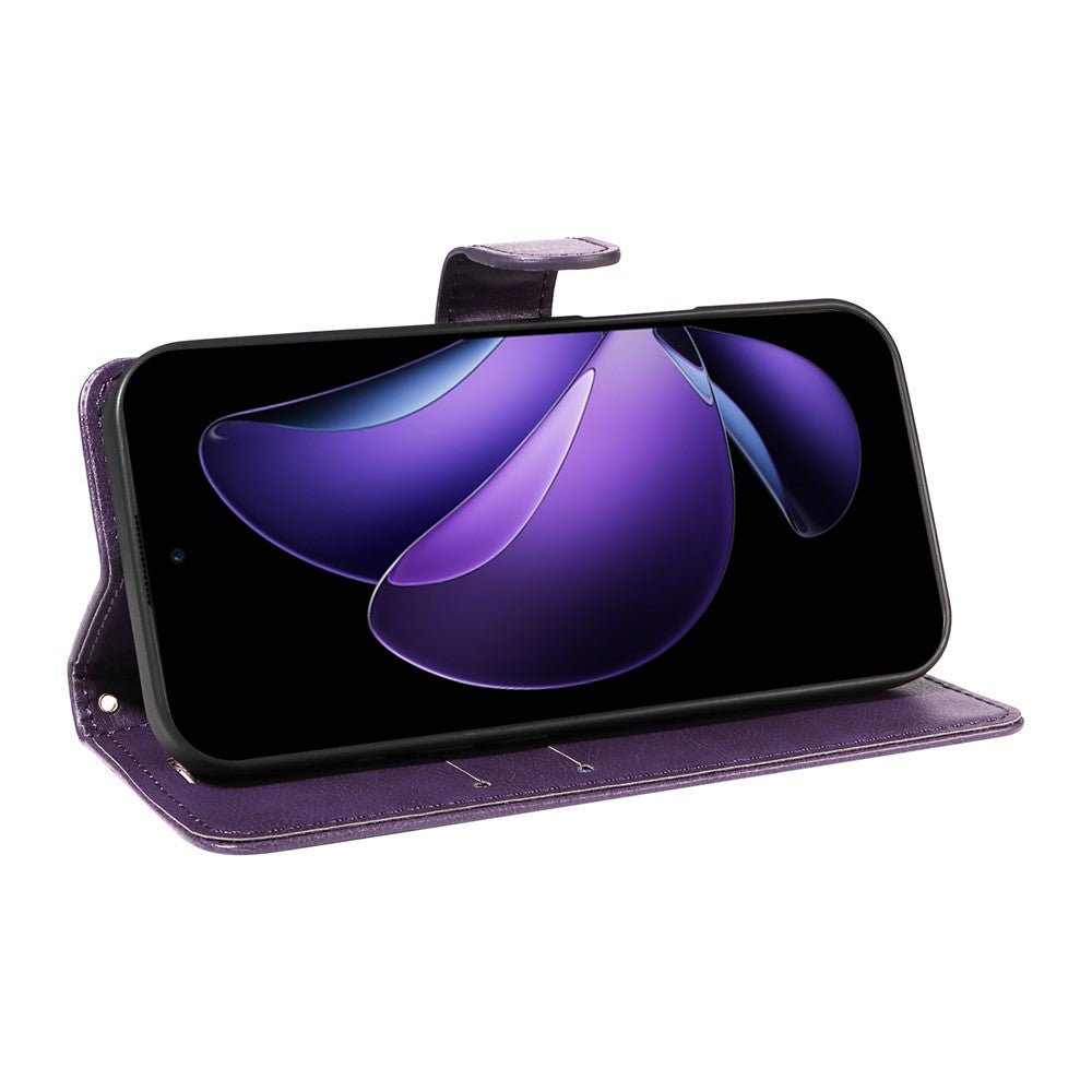 For Oppo Reno13 F 5G Leather Wallet Case with Strap Solid Color Phone Stand Cover - Purple