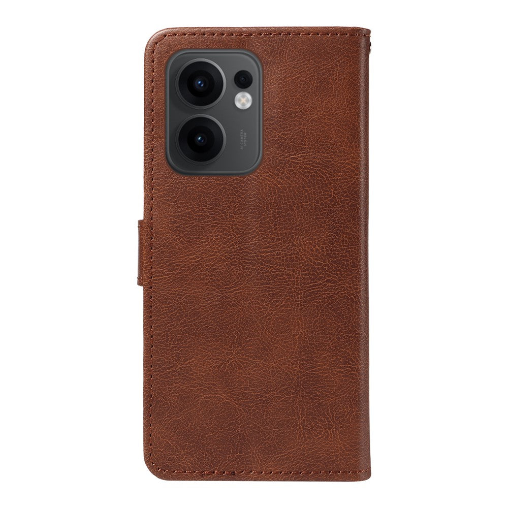 For Oppo Reno13 F 5G Leather Wallet Case with Strap Solid Color Phone Stand Cover - Brown