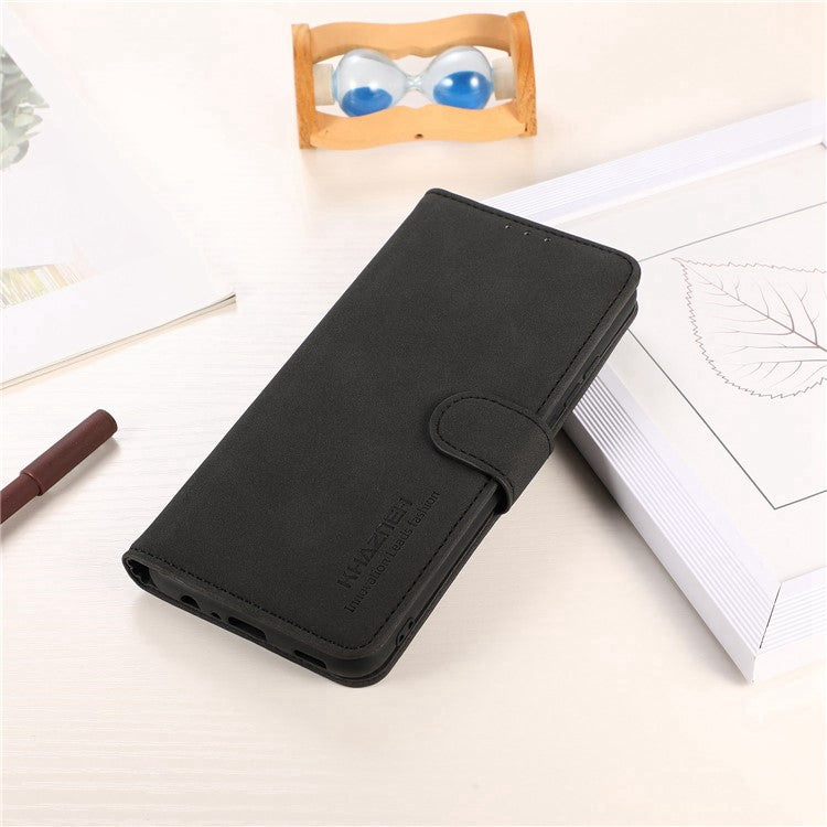 KHAZNEH Phone Case For Honor X8 5G Wallet Stand Textured PU Leather+TPU Anti-scratch Cell Phone Cover - Black