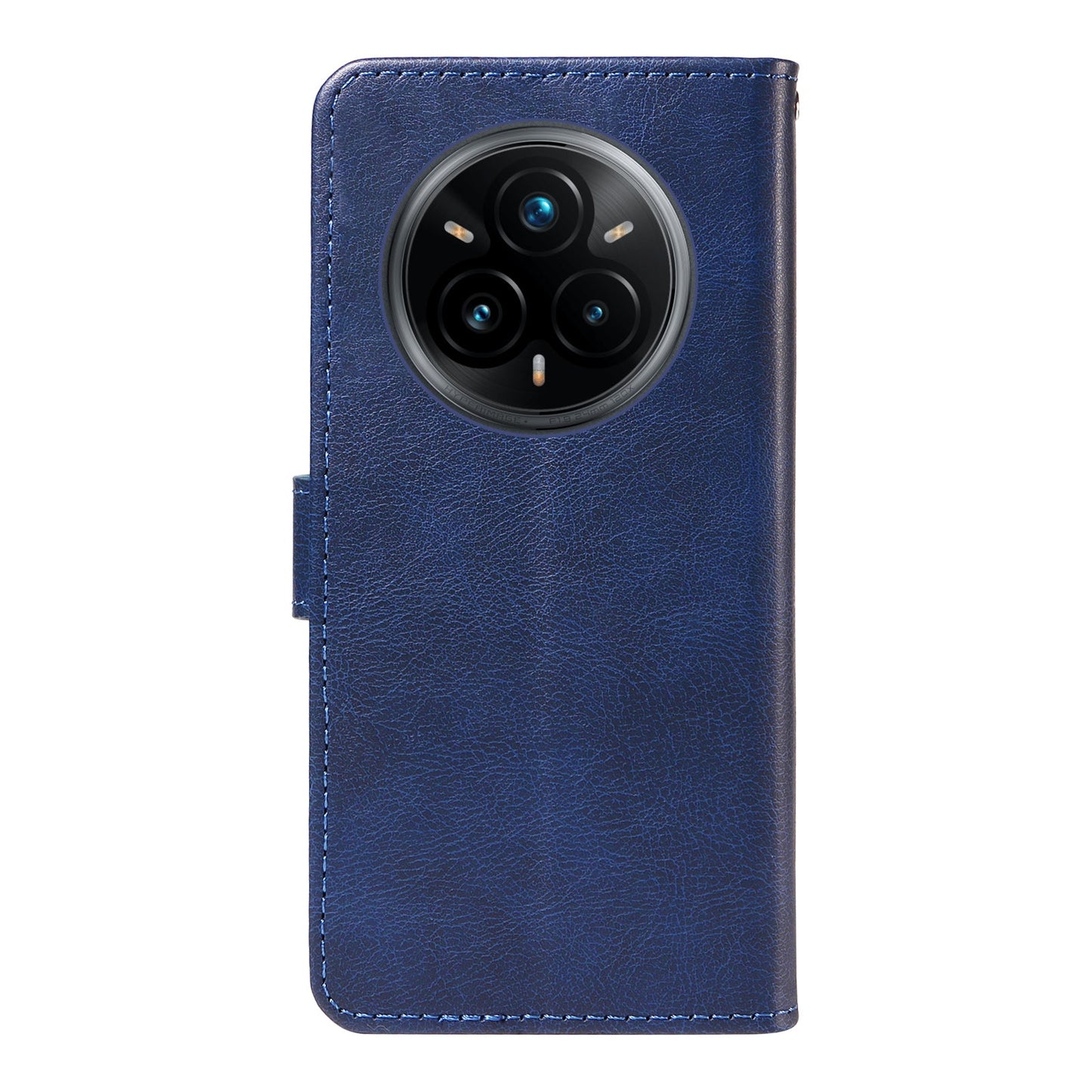 For Realme 14 Pro+ 5G Leather Wallet Case with Strap Solid Color Phone Stand Cover - Blue