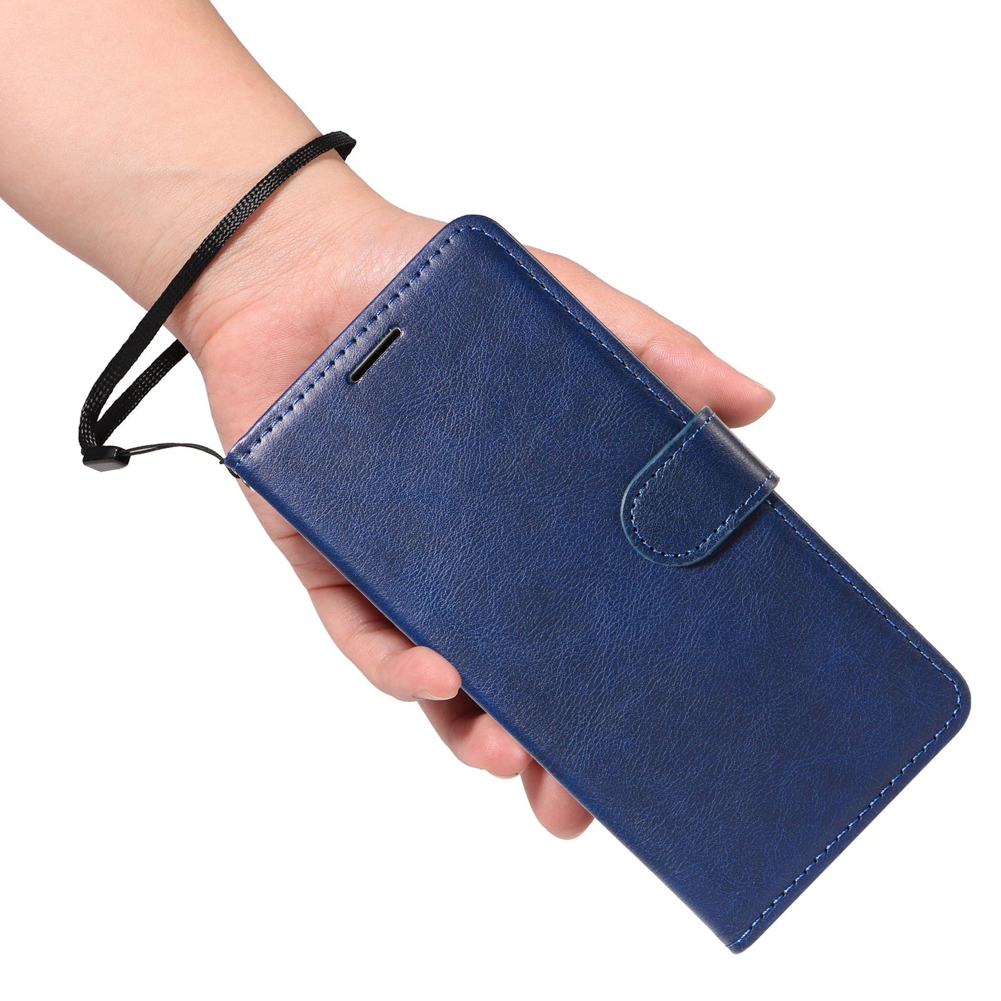 For Realme 14 Pro+ 5G Leather Wallet Case with Strap Solid Color Phone Stand Cover - Blue