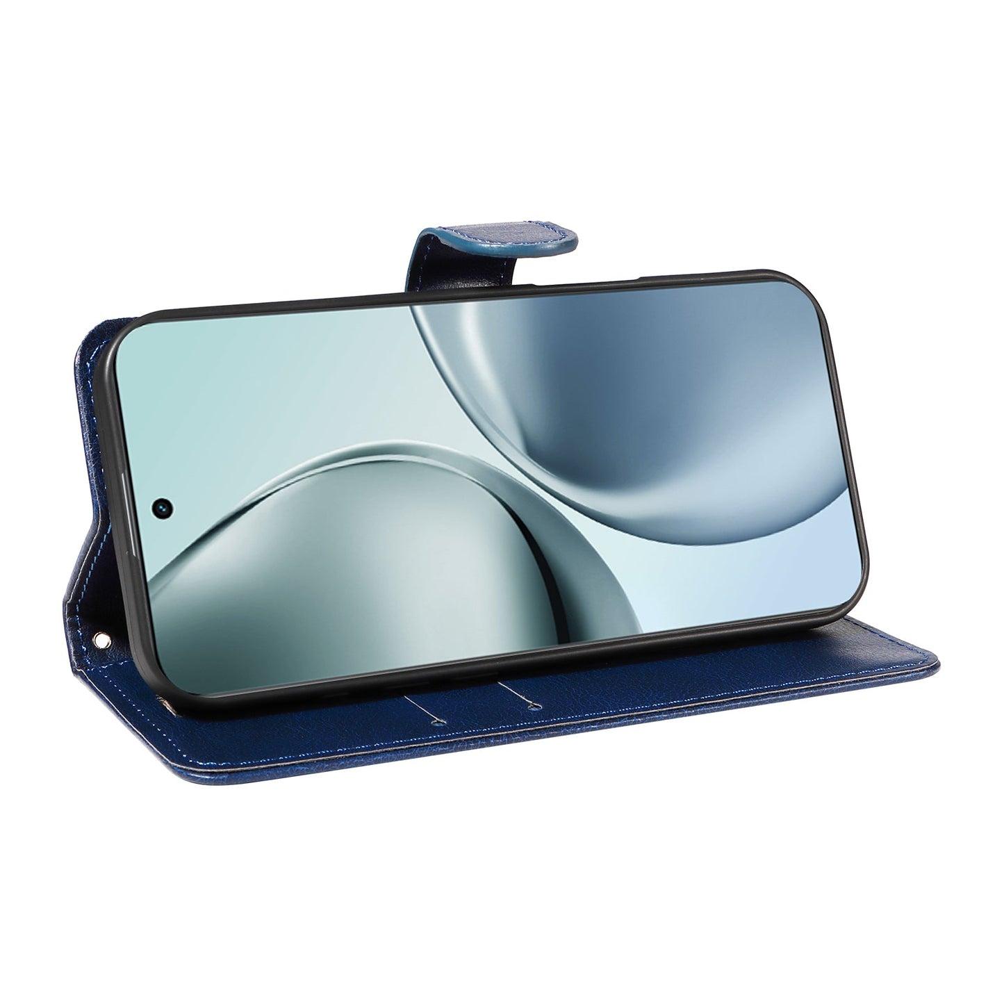For Realme 14 Pro+ 5G Leather Wallet Case with Strap Solid Color Phone Stand Cover - Blue