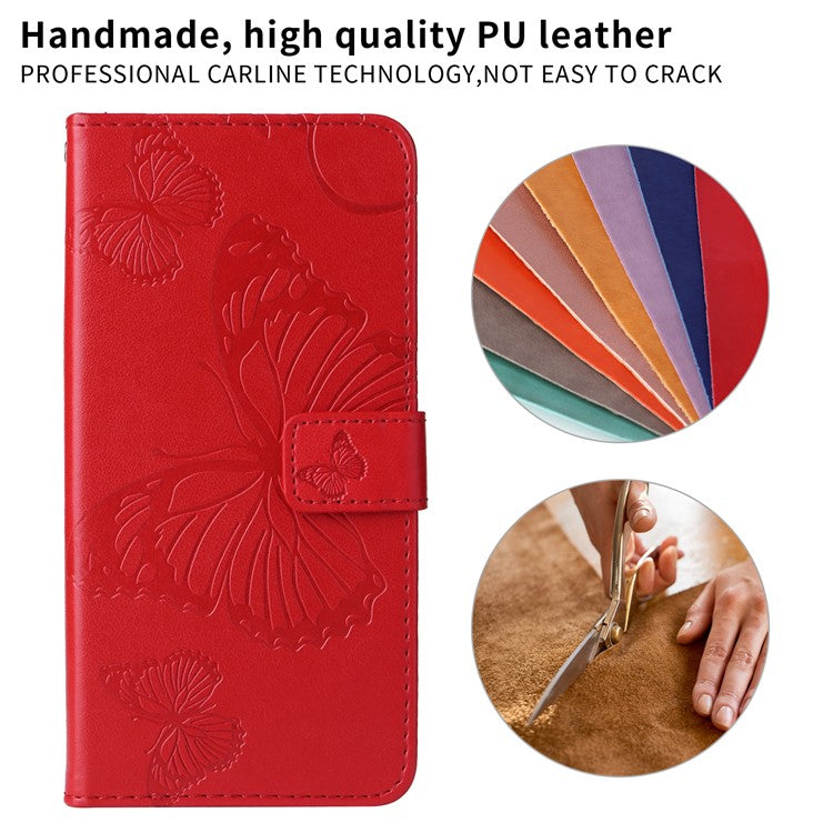 For Samsung Galaxy S25 Edge Wallet Case Floral Butterfly Imprinted Leather Phone Cover Stand - Red