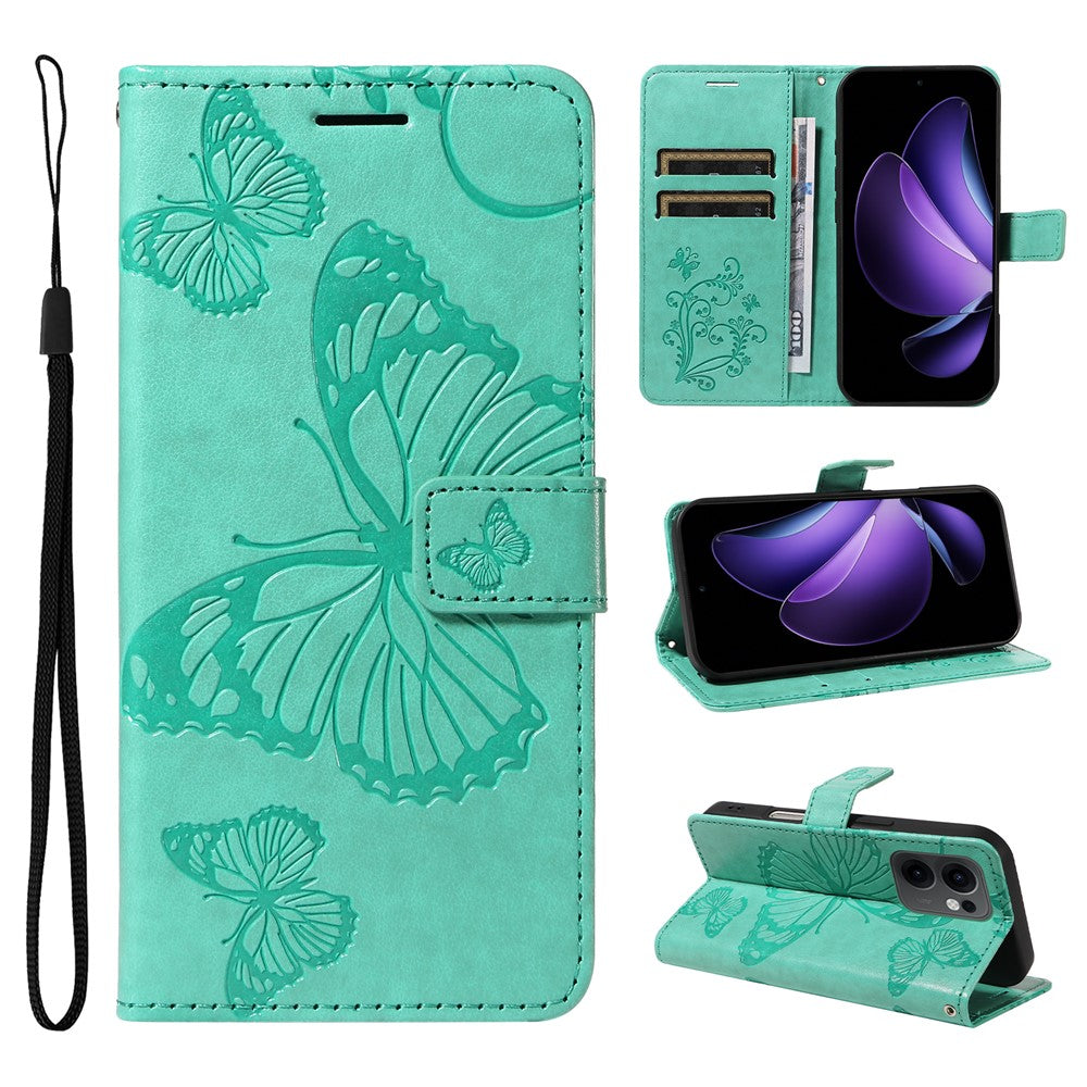 For Oppo Reno13 F 5G Wallet Case Floral Butterfly Imprinted Leather Phone Cover Stand -  Green