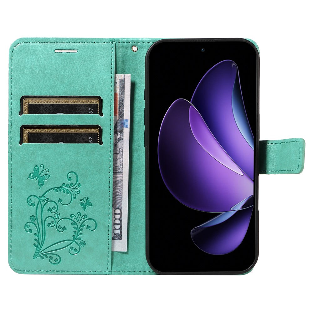 For Oppo Reno13 F 5G Wallet Case Floral Butterfly Imprinted Leather Phone Cover Stand -  Green