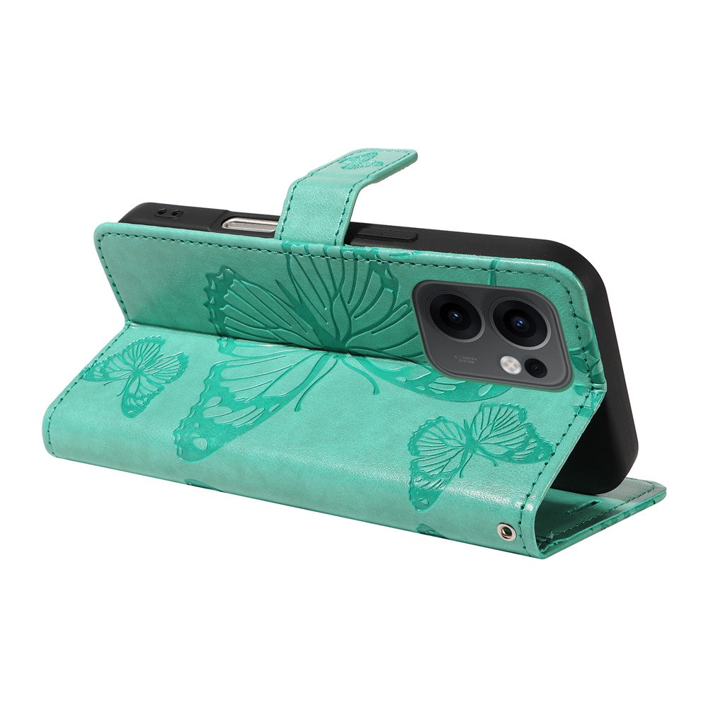 For Oppo Reno13 F 5G Wallet Case Floral Butterfly Imprinted Leather Phone Cover Stand -  Green