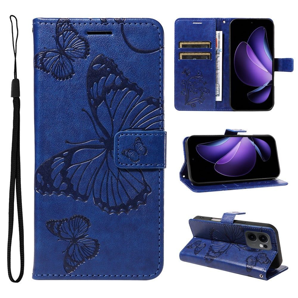For Oppo Reno13 F 5G Wallet Case Floral Butterfly Imprinted Leather Phone Cover Stand - Blue