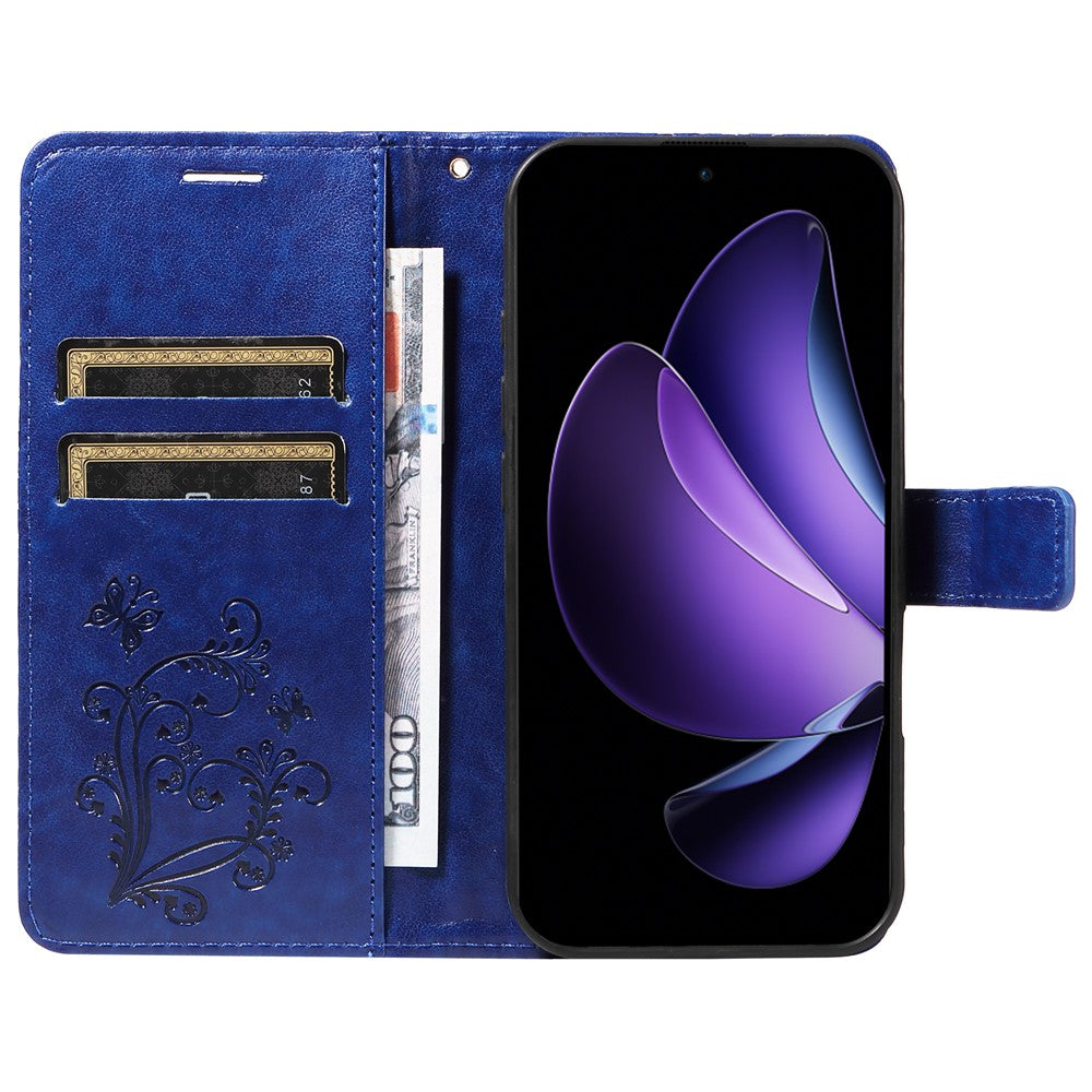 For Oppo Reno13 F 5G Wallet Case Floral Butterfly Imprinted Leather Phone Cover Stand - Blue