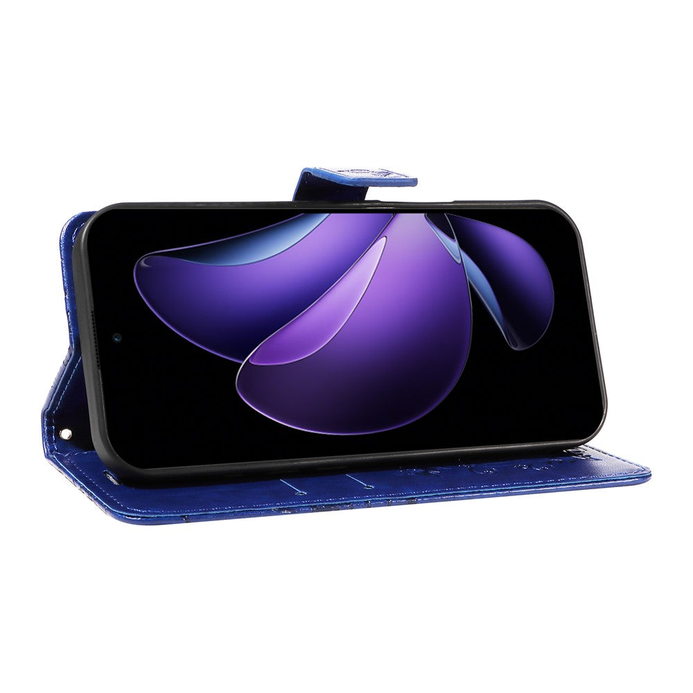 For Oppo Reno13 F 5G Wallet Case Floral Butterfly Imprinted Leather Phone Cover Stand - Blue