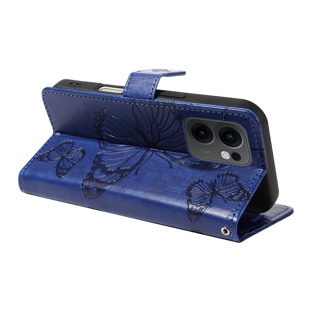 For Oppo Reno13 F 5G Wallet Case Floral Butterfly Imprinted Leather Phone Cover Stand - Blue