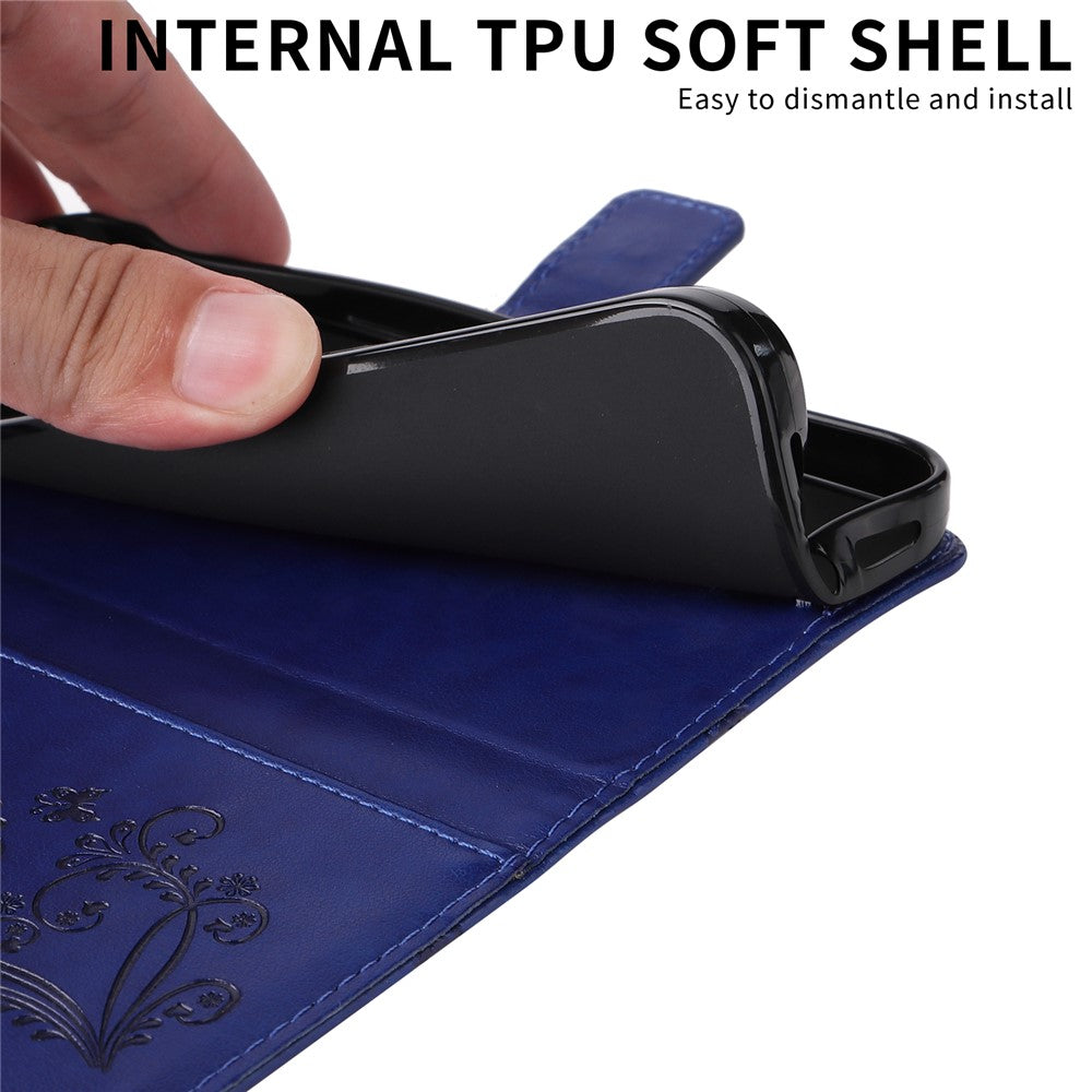 For Oppo Reno13 F 5G Wallet Case Floral Butterfly Imprinted Leather Phone Cover Stand - Blue