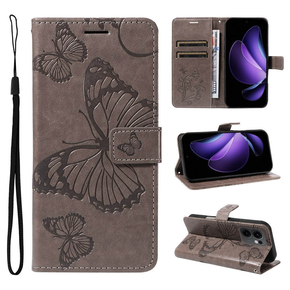 For Oppo Reno13 F 5G Wallet Case Floral Butterfly Imprinted Leather Phone Cover Stand - Grey