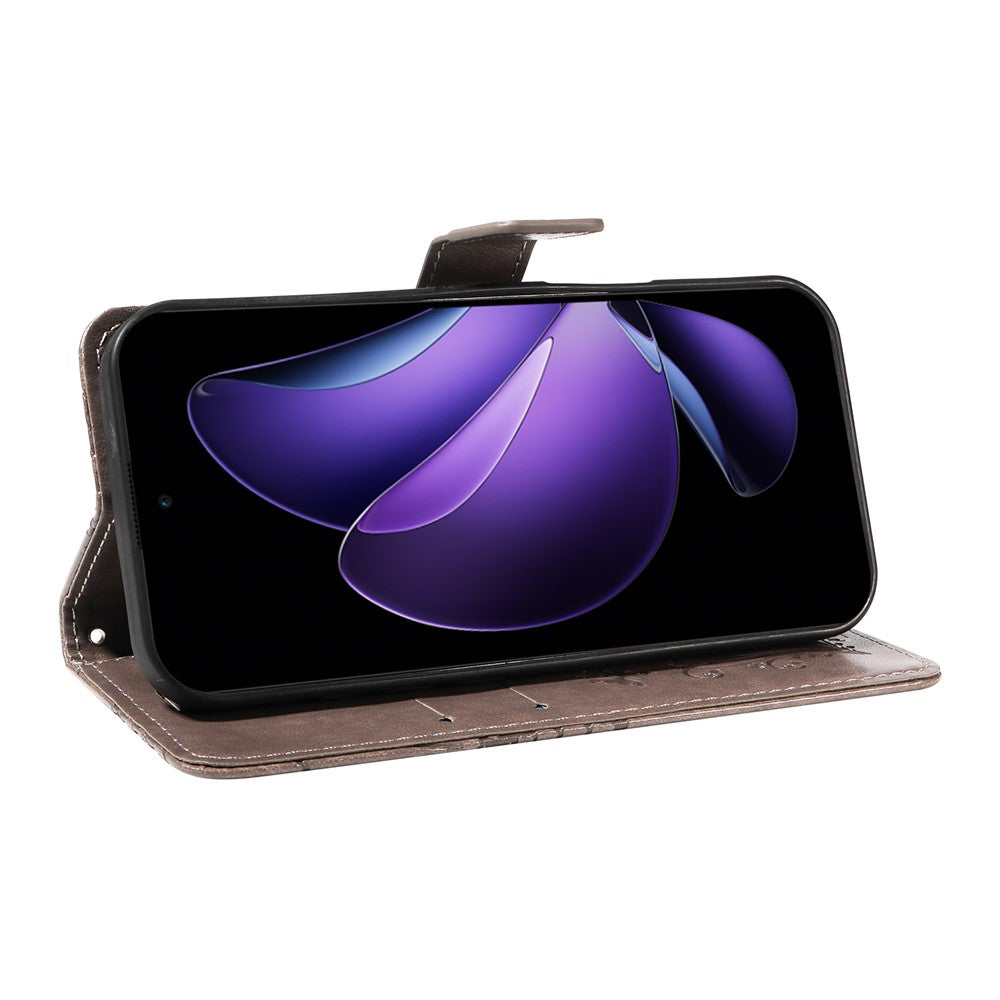 For Oppo Reno13 F 5G Wallet Case Floral Butterfly Imprinted Leather Phone Cover Stand - Grey