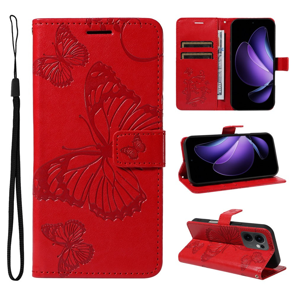 For Oppo Reno13 F 5G Wallet Case Floral Butterfly Imprinted Leather Phone Cover Stand - Red