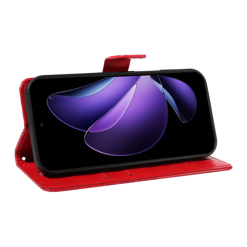 For Oppo Reno13 F 5G Wallet Case Floral Butterfly Imprinted Leather Phone Cover Stand - Red