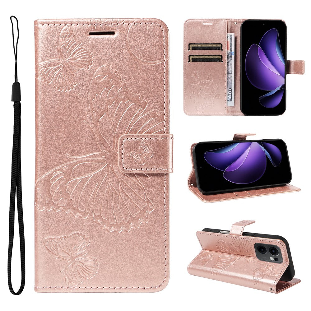 For Oppo Reno13 F 5G Wallet Case Floral Butterfly Imprinted Leather Phone Cover Stand -  Rose Gold