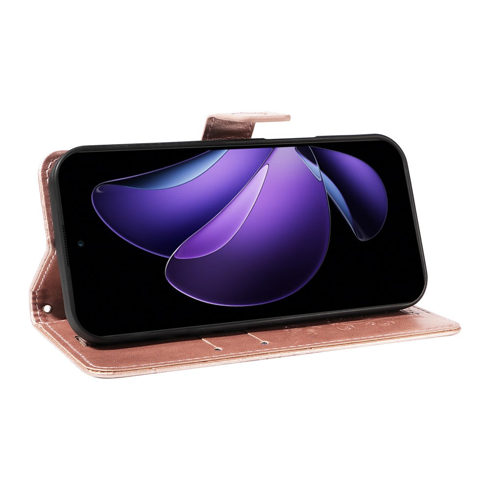 For Oppo Reno13 F 5G Wallet Case Floral Butterfly Imprinted Leather Phone Cover Stand -  Rose Gold