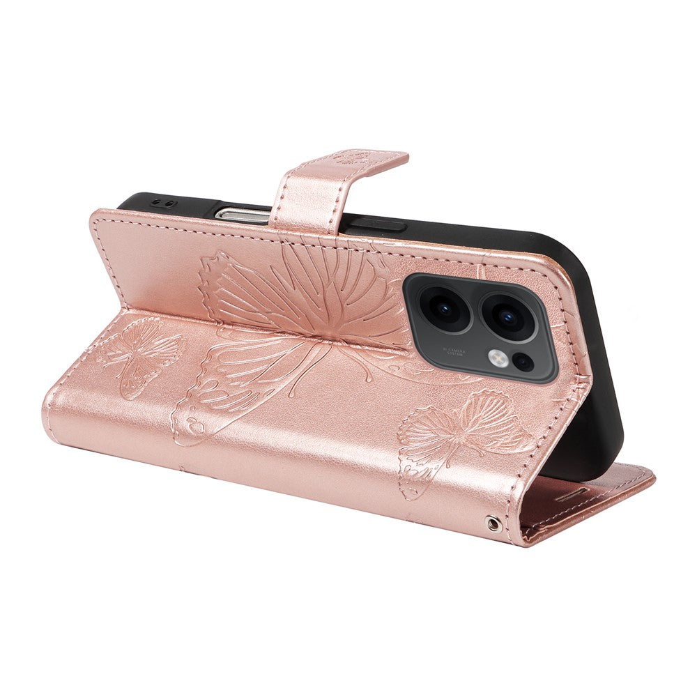 For Oppo Reno13 F 5G Wallet Case Floral Butterfly Imprinted Leather Phone Cover Stand -  Rose Gold