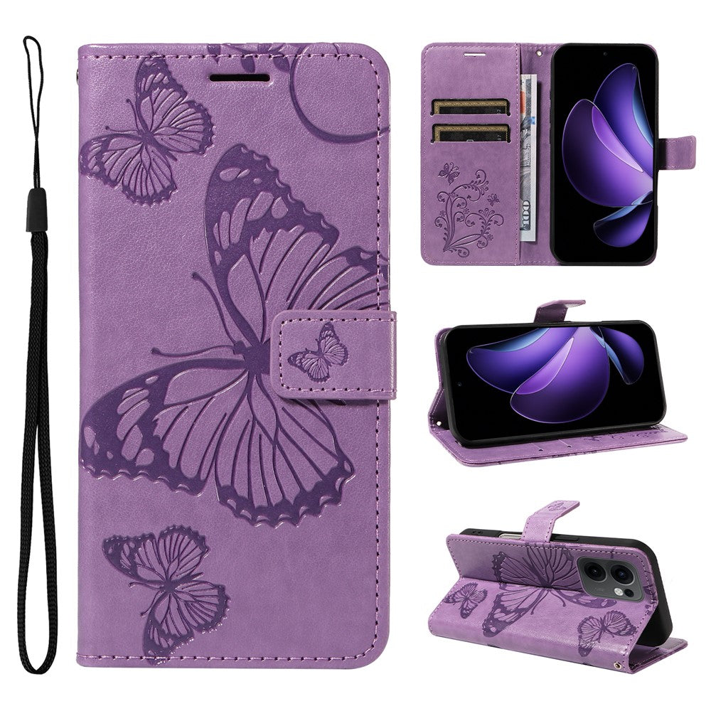 For Oppo Reno13 F 5G Wallet Case Floral Butterfly Imprinted Leather Phone Cover Stand - Light Purple
