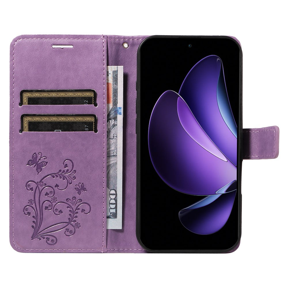For Oppo Reno13 F 5G Wallet Case Floral Butterfly Imprinted Leather Phone Cover Stand - Light Purple