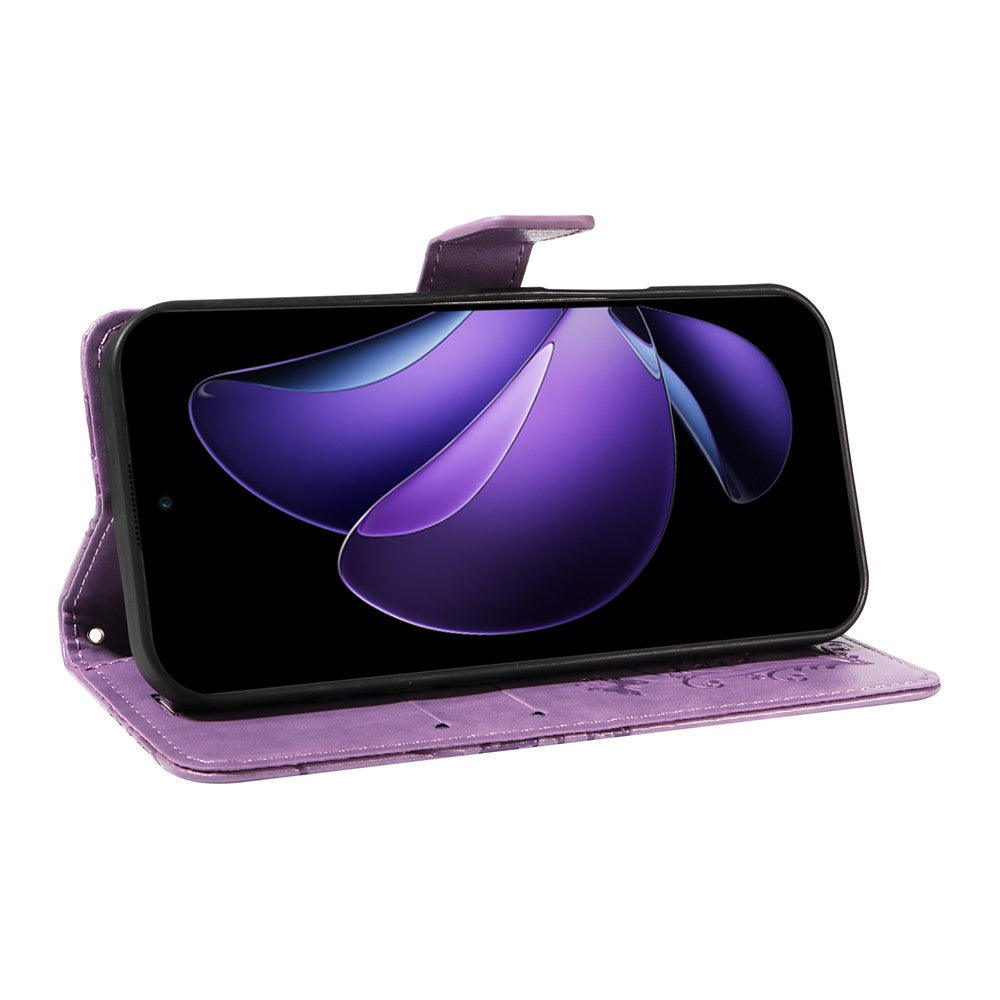 For Oppo Reno13 F 5G Wallet Case Floral Butterfly Imprinted Leather Phone Cover Stand - Light Purple