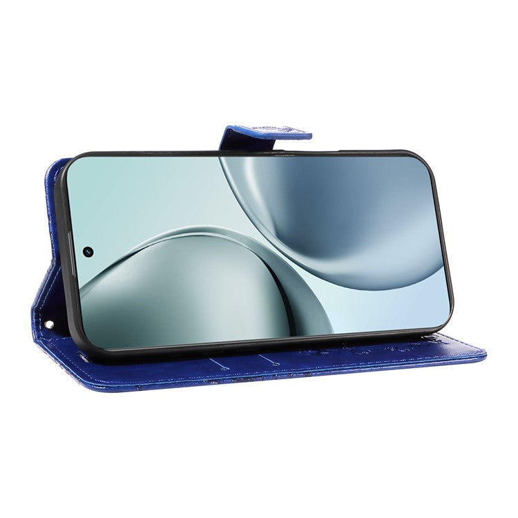 For Realme 14 Pro+ 5G Wallet Case Floral Butterfly Imprinted Leather Phone Cover Stand - Blue