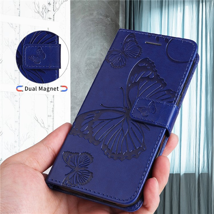 For Realme 14 Pro+ 5G Wallet Case Floral Butterfly Imprinted Leather Phone Cover Stand - Blue