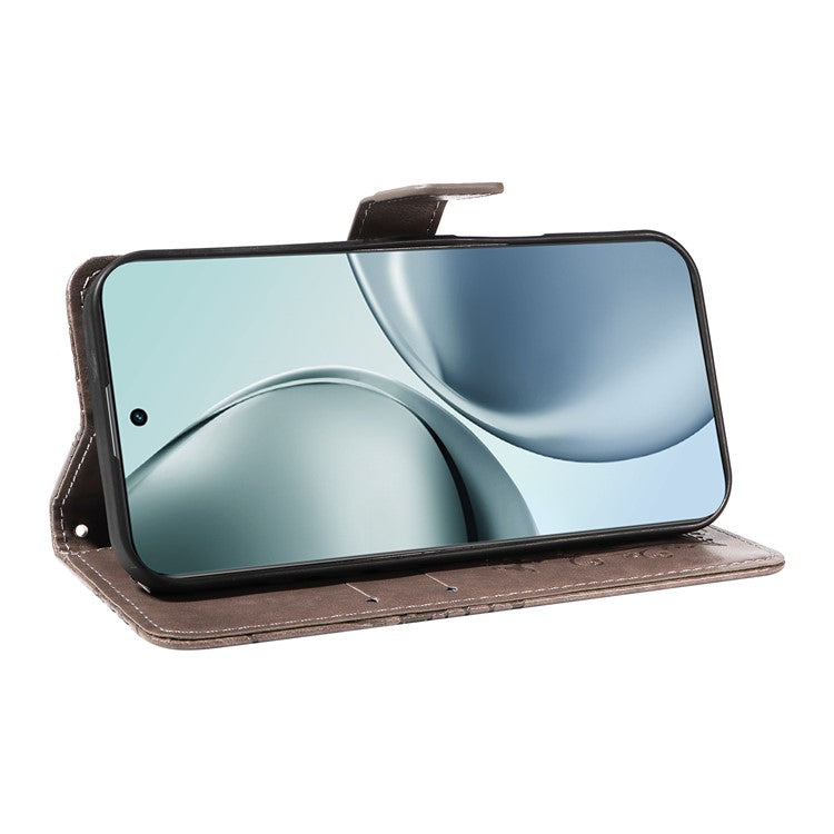 For Realme 14 Pro+ 5G Wallet Case Floral Butterfly Imprinted Leather Phone Cover Stand - Grey